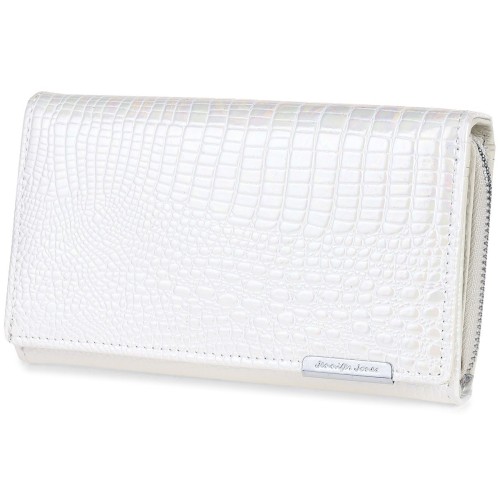 Biały Perłowy Skórzany Lakierowany Portfel Damski Croco 827 - HH-11222