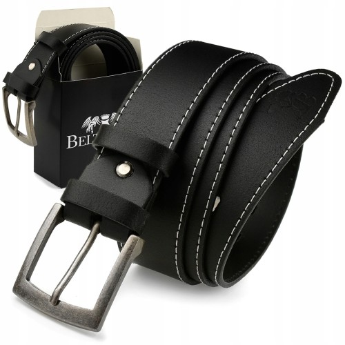 Czarny Skórzany Pasek Męski, Szeroki Pasek Skórzany 4Cm Beltimore A31 - HH-8309