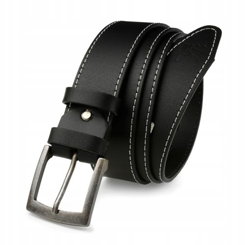 Czarny Skórzany Pasek Męski, Szeroki Pasek Skórzany 4Cm Beltimore A31 - HH-8309