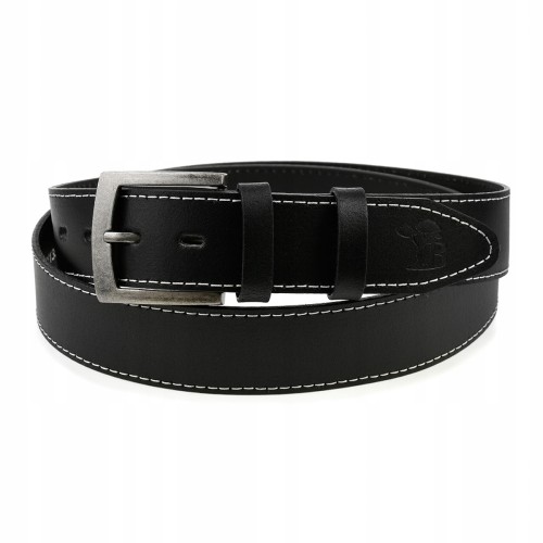Czarny Skórzany Pasek Męski, Szeroki Pasek Skórzany 4Cm Beltimore A31 - HH-8309