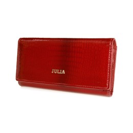 Czerwony Portfel Damski, Duży Skórzany Portfel Rfid Croco Julia Rosso F65