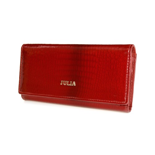 Czerwony Portfel Damski, Duży Skórzany Portfel Rfid Croco Julia Rosso F65 - HH-8832
