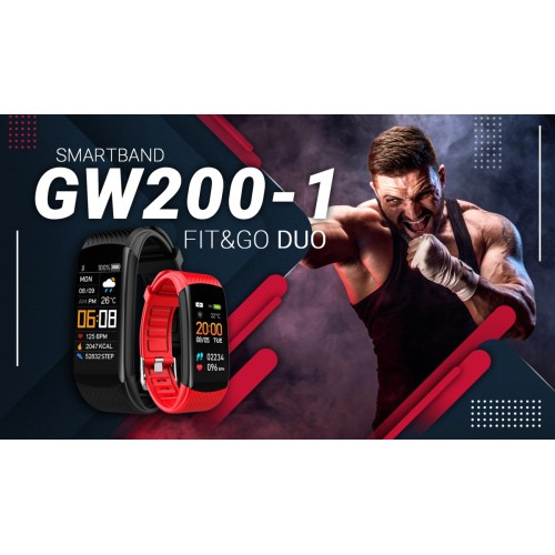 Smartband Giewont Fit&GO Duo GW200-1 - Black + Pasek Alert Red - 4981