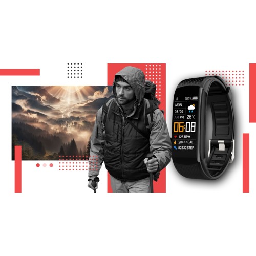 Smartband Giewont Fit&GO Duo GW200-1 - Black + Pasek Alert Red - 4981