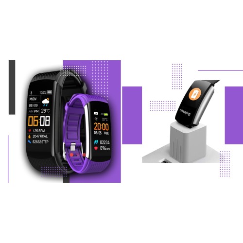 Smartband Giewont Fit&GO Duo GW200-3 - Black + Pasek Flora Violet - 4983