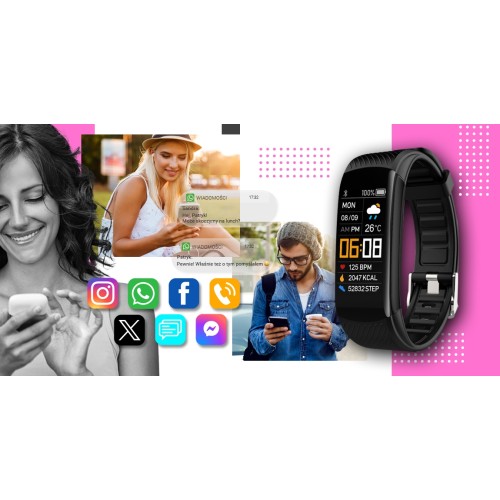 Smartband Giewont Fit&GO Duo GW200-4 - Black + Pasek Think Pink - 4984