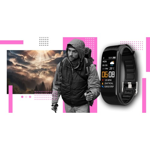 Smartband Giewont Fit&GO Duo GW200-4 - Black + Pasek Think Pink - 4984