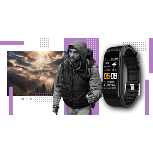 Smartband Giewont Fit&GO Duo GW200-8 - Black + Pasek Touch of Lavender - 5184