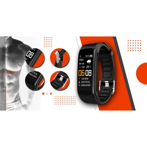 Smartband Giewont Fit&GO Duo GW200-9 - Black + Pasek Orange Power - 5185