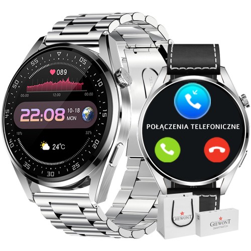 Smartwatch Giewont Vertex SmartCall GW450-5 Silver/Carbon Leather - 6326