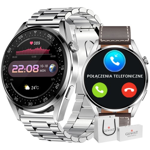 Smartwatch Giewont Vertex SmartCall GW450-6 Silver/Brown Leather - 6325