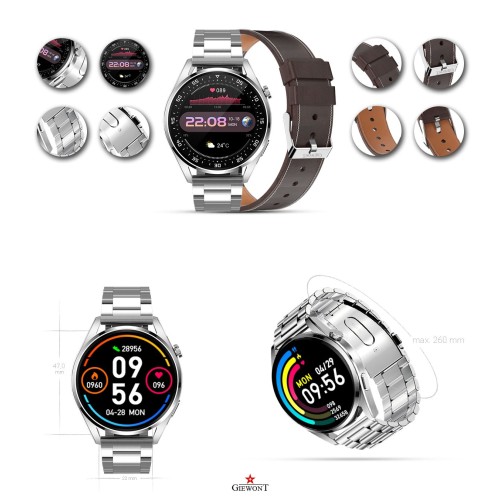 Smartwatch Giewont Vertex SmartCall GW450-6 Silver/Brown Leather - 6325