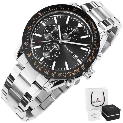 Zegarek Męski Giewont PrimeChrono GW8620-1 Chronograf Silver/Black - 6374